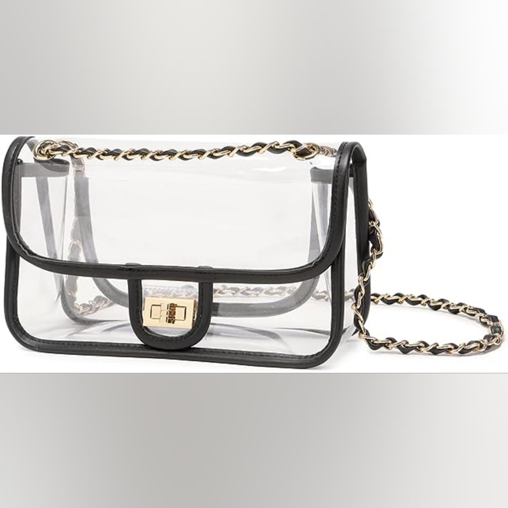 Womens PVC Clear Crossbody Handbag Black Trim Stadium Approved Clear Bag - Picture 2 of 8